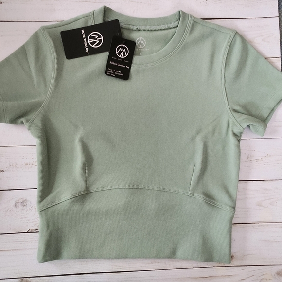 Move Theology Tops - Move Theology Women's Mint Green Ribbed Contour Workout Crop Top Size Large